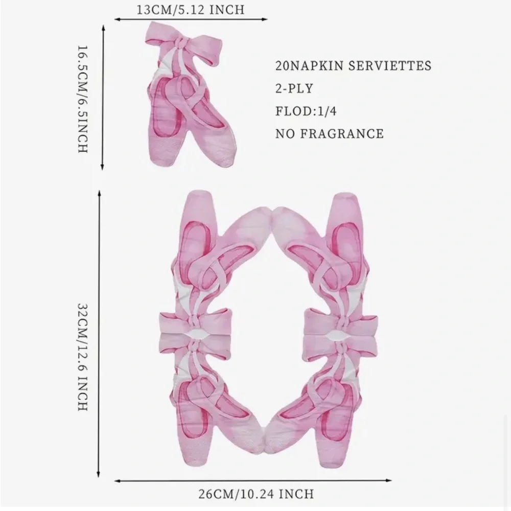 Pink Ballet Shoes Shaped Paper Napkins, 20 ct